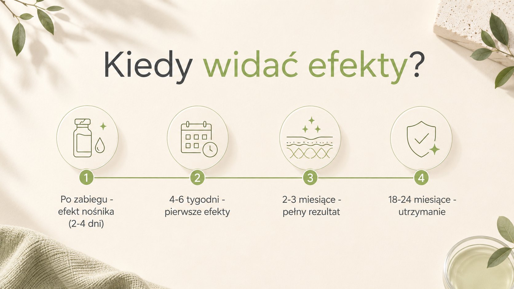 Kwas polimlekowy - kiedy widać efekty: oś czasu od zabiegu do 24 miesięcy