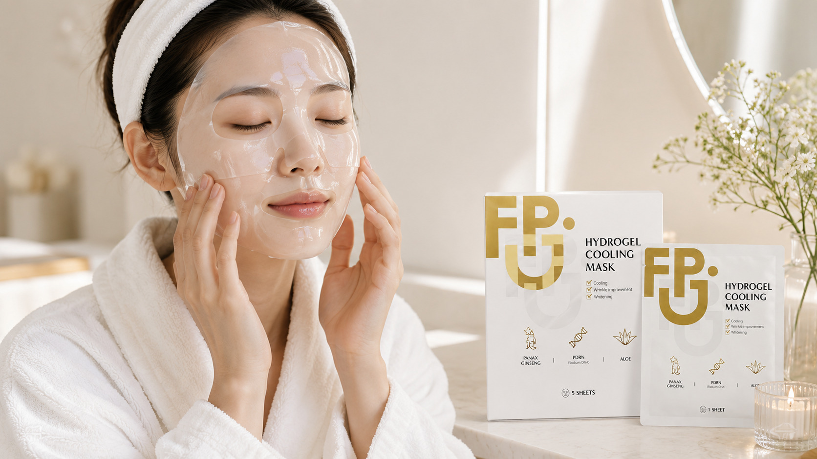 FPJ Hydrogel Cooling Mask składniki aktywne PDRN żeń-szeń aloes